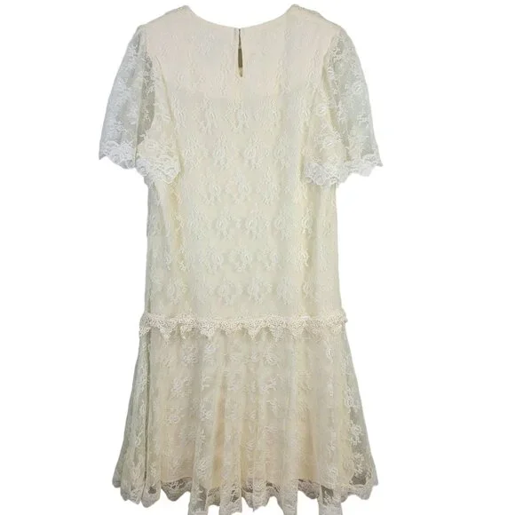 Vintage 80s Lace Midi Dress Women 12 Cream 20s Style Formal Wedding Retro Summer - Picture 3 of 13
